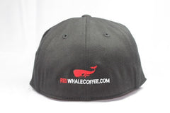 Red Whale Hat, Black-210 Fitted.Flex Fit, Flat Bill