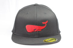 Red Whale Hat, Black-210 Fitted.Flex Fit, Flat Bill