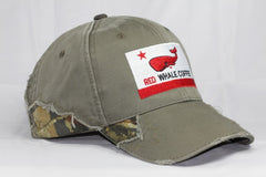 Red Whale Coffee Flag Outdoor Mossy Oak Cap, Frayed Camouflage-Olive/Mossy