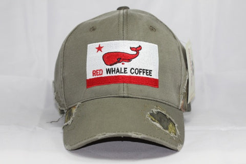 Red Whale Coffee Flag Outdoor Mossy Oak Cap, Frayed Camouflage-Olive/Mossy