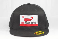 Red Whale Coffee Flag Hat, Black-210 Fitted Flex Fit, Flat Bill