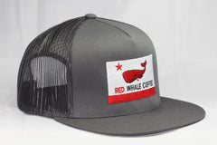 Red Whale Coffee Flag Flat Bill Trucker Cap- Charcoal/Black