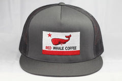 Red Whale Coffee Flag Flat Bill Trucker Cap- Charcoal/Black