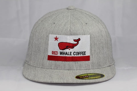 Red Whale Coffee Flag Hat, Heather Grey-Flex Fit, Flat Bill