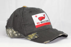 Red Whale Coffee Flag Outdoor Mossy Oak Cap, Frayed Camouflage-Black/Mossy