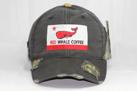 Red Whale Coffee Flag Outdoor Mossy Oak Cap, Frayed Camouflage-Black/Mossy