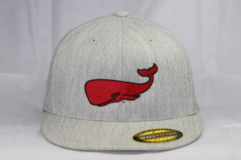 Red Whale Hat, Heather Grey-Flex Fit, Flat Bill